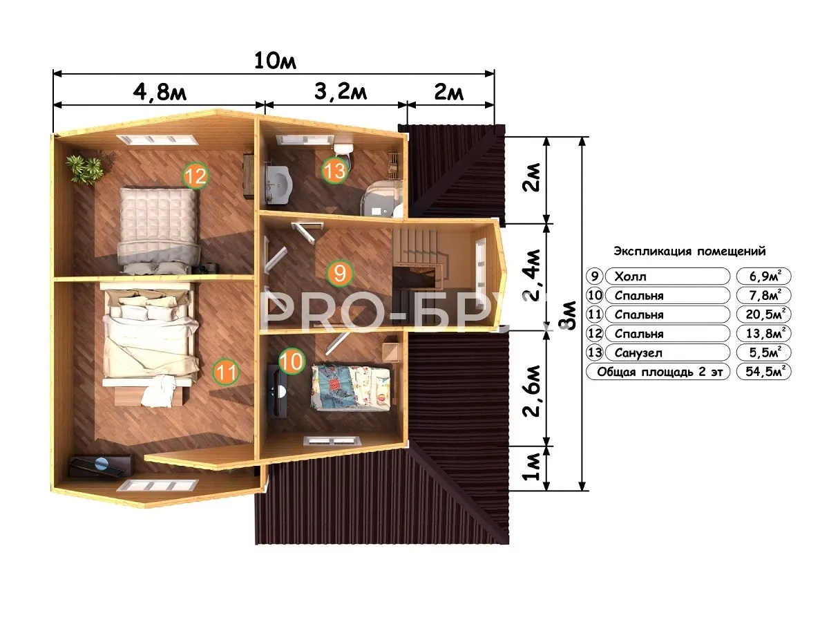 Проект дома из бруса - 9х10 - «Деденево» - 129 м² - планировка первого этажа