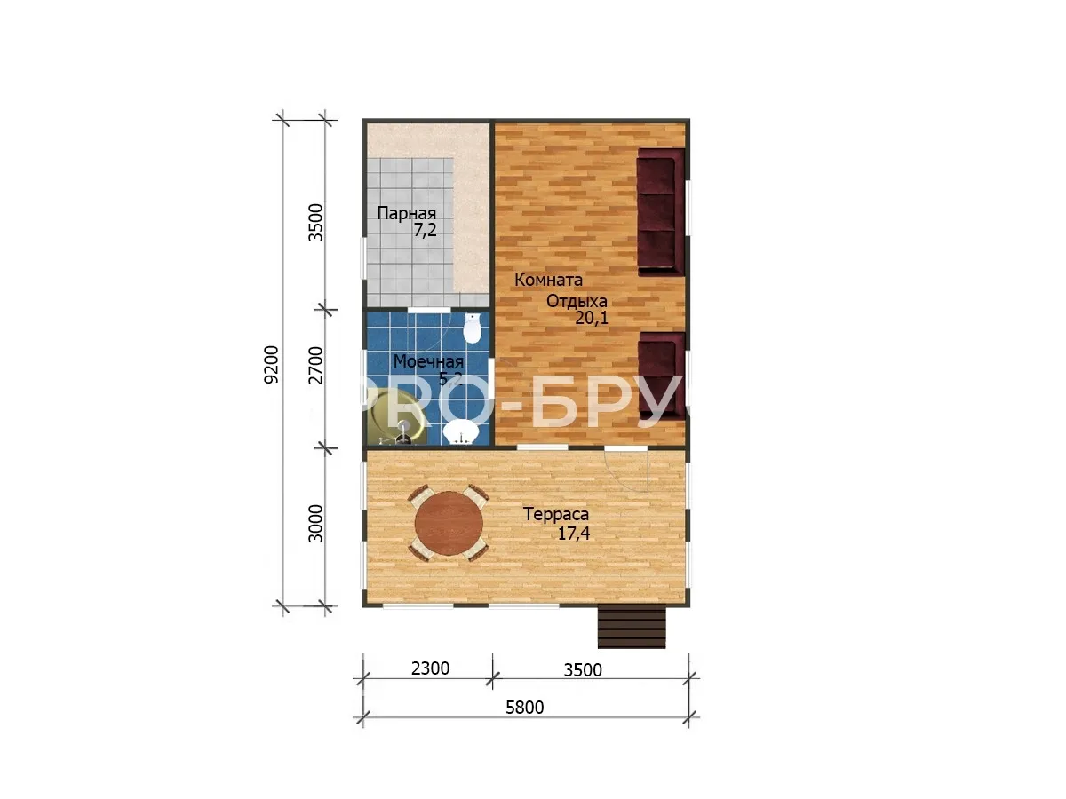 Проект дома из бруса - 6х9 - «Еганово» - 50 м² - планировка первого этажа