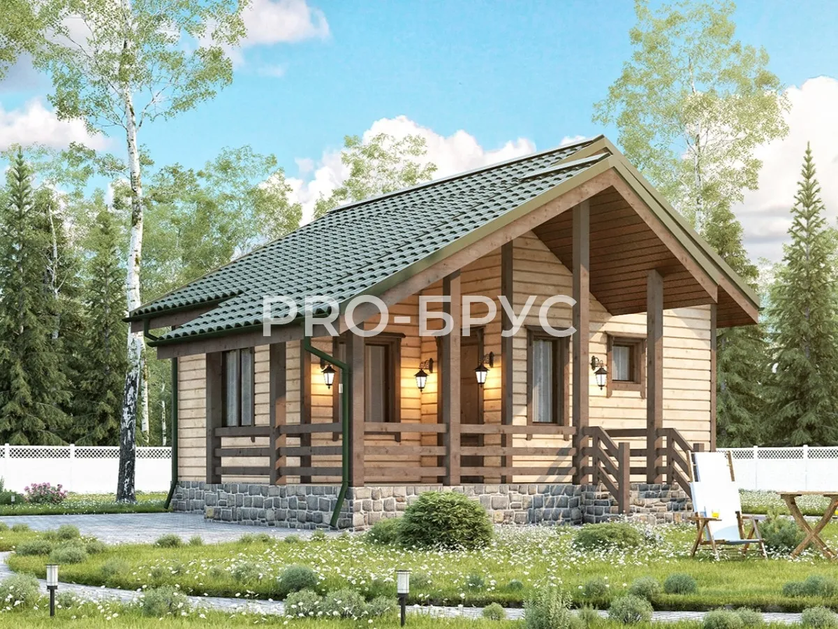 Проект дома из бруса - 6х6 - «Унорож» - 46 м² - главный вид
