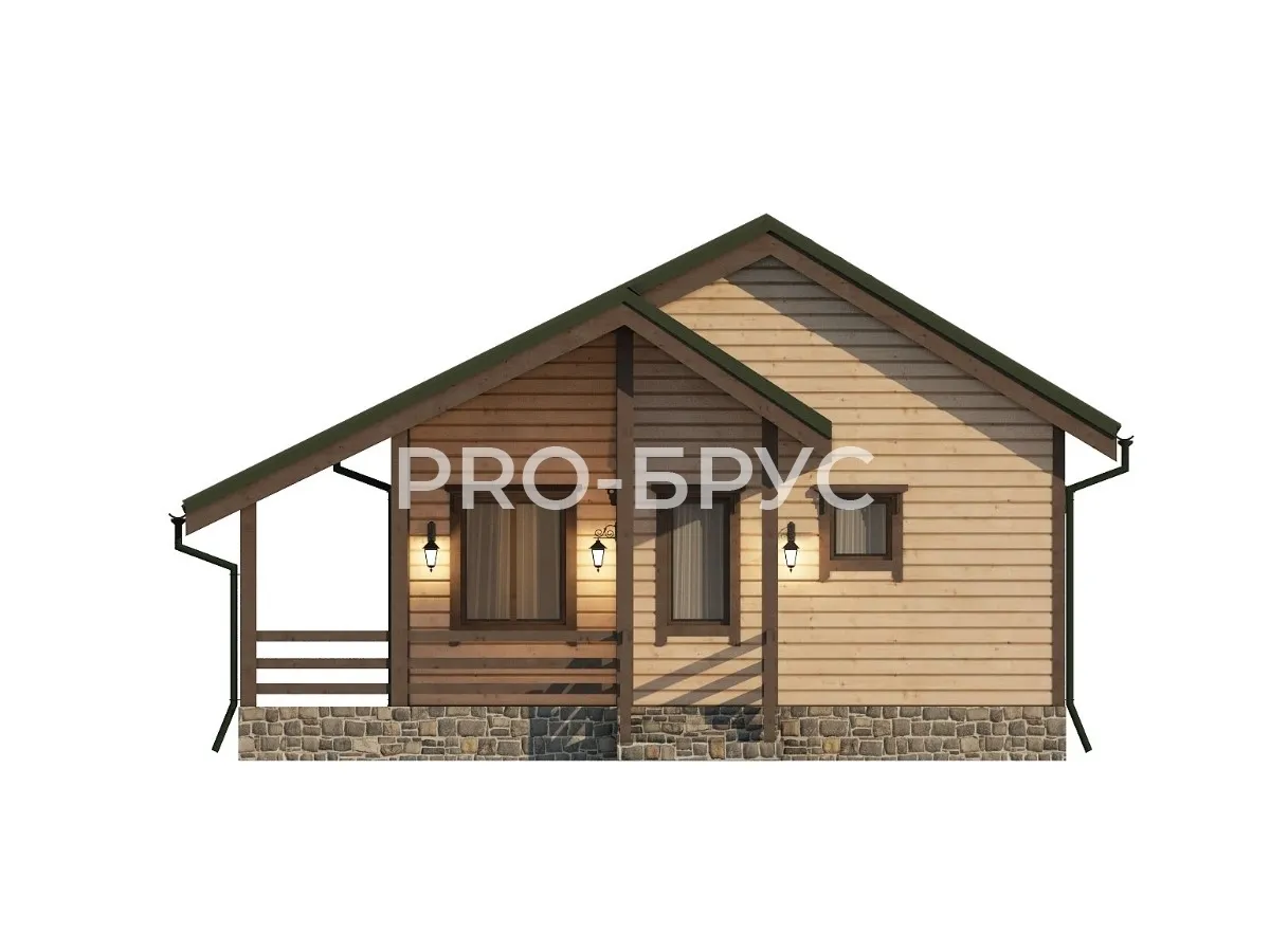 Проект дома из бруса - 6х6 - «Загорянский» - 46 м² - вид спереди