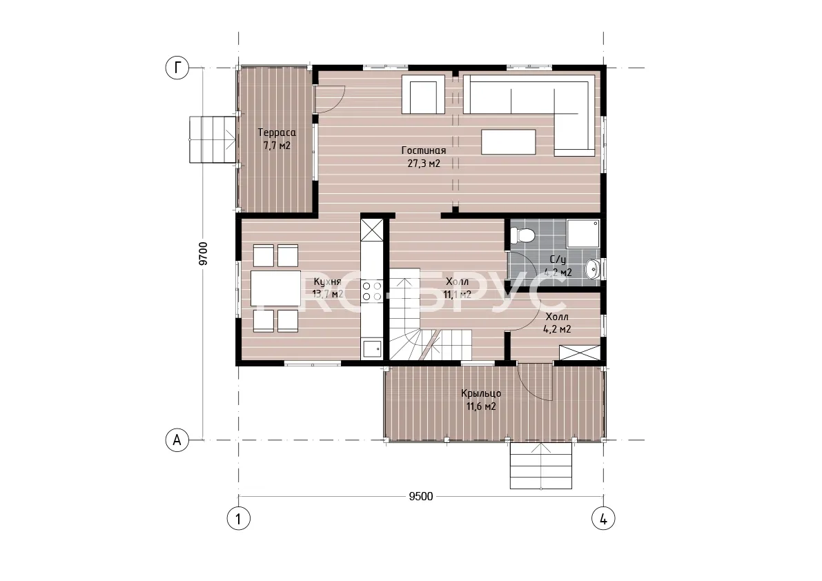 Проект дома из бруса - 9х10 - «Заречье» - 137 м² - вид справа