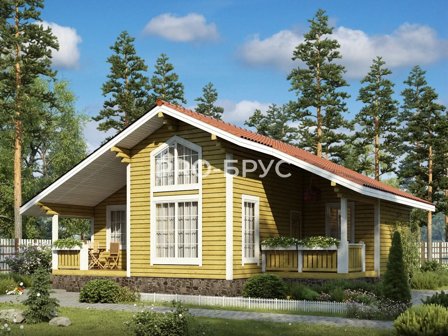 Проект дома из бруса - 10х10 - «Калининец» - 88 м² - главный вид