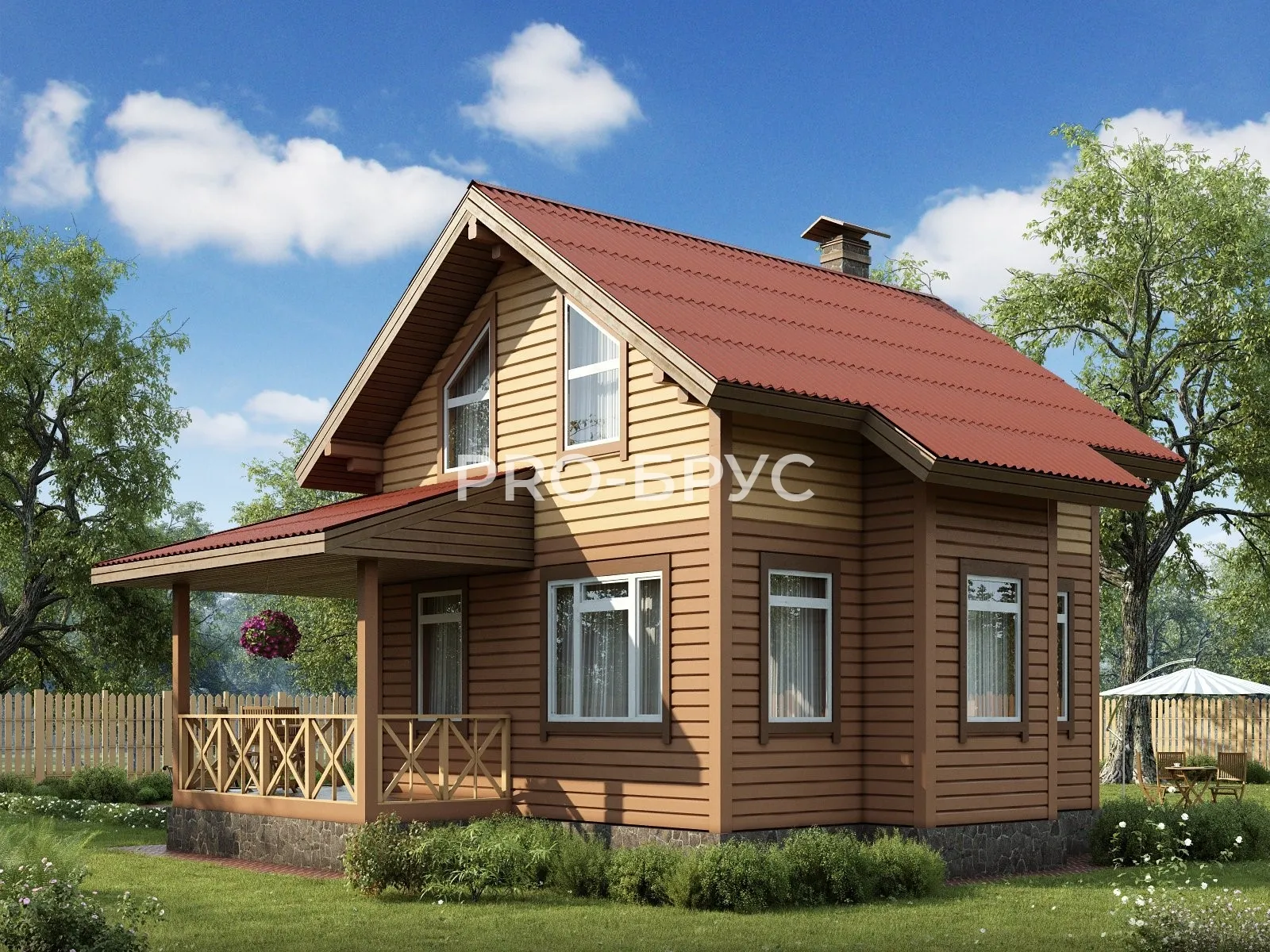 Проект дома из бруса - 7х8 - «Контеево» - 71 м² - главный вид
