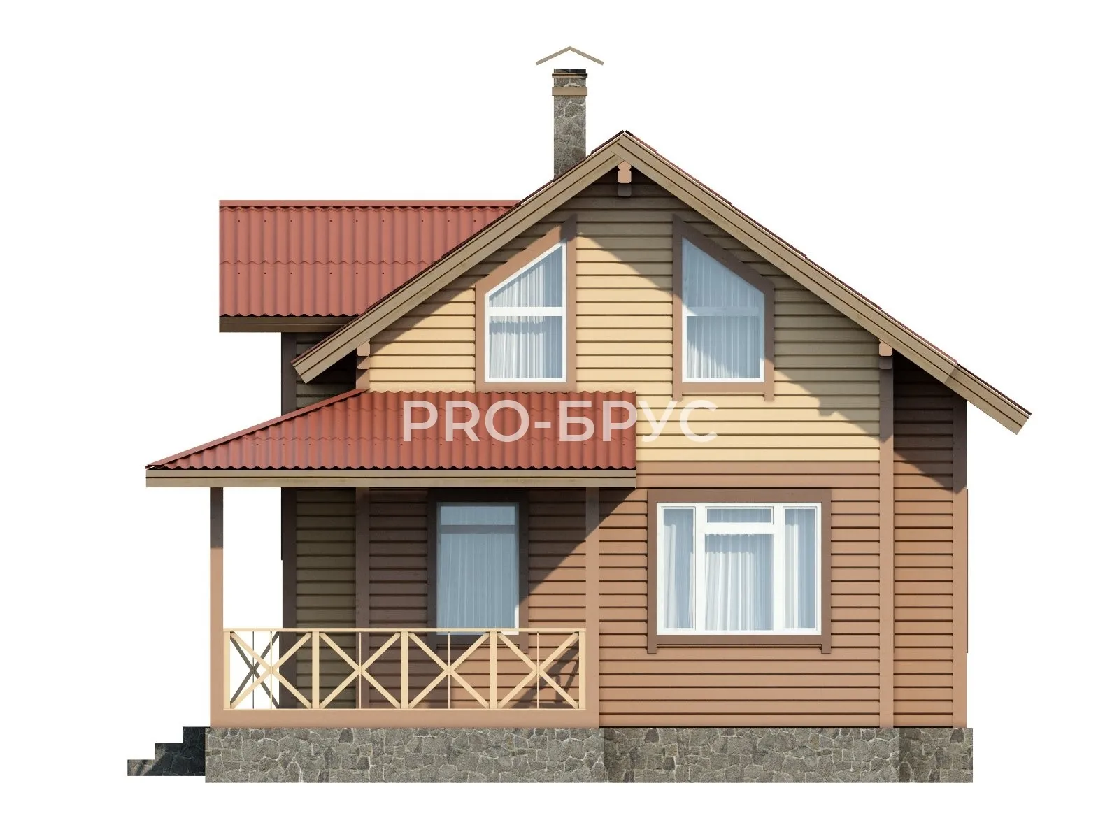 Проект дома из бруса - 7х8 - «Контеево» - 71 м² - вид спереди