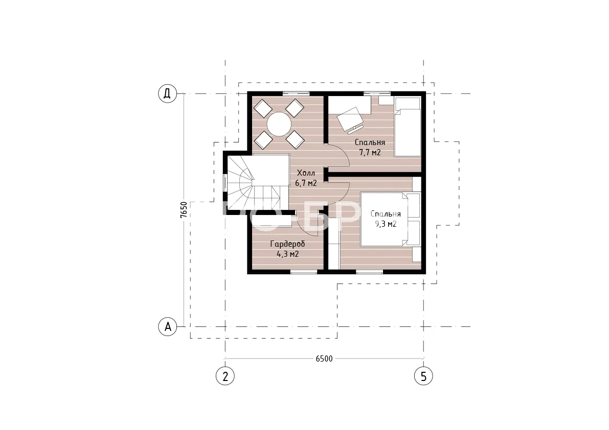 Проект дома из бруса - 7х8 - «Кратово» - 71 м² - планировка второго этажа