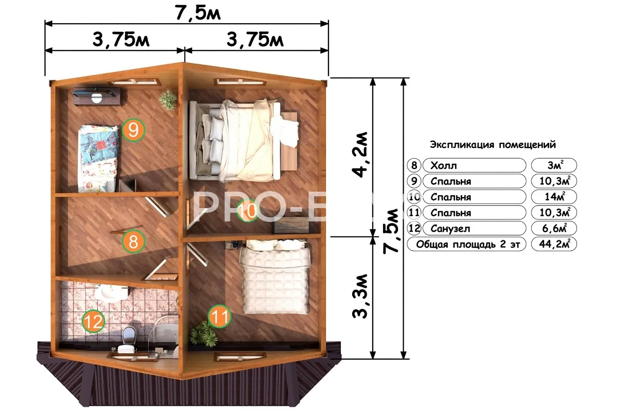 Проект дома из бруса - 7х8 - «Лесной Городок» - 97 м² - планировка первого этажа