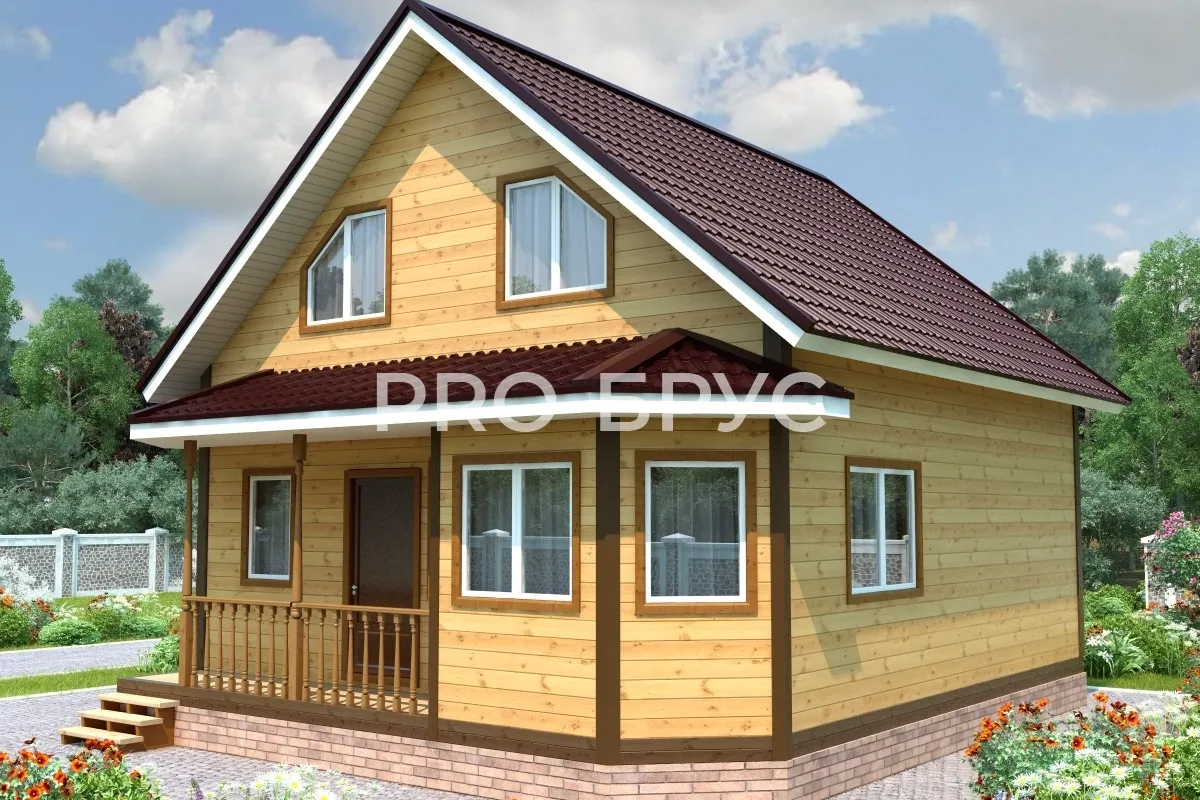 Проект дома из бруса - 7х8 - «Рождествено» - 97 м² - вид спереди