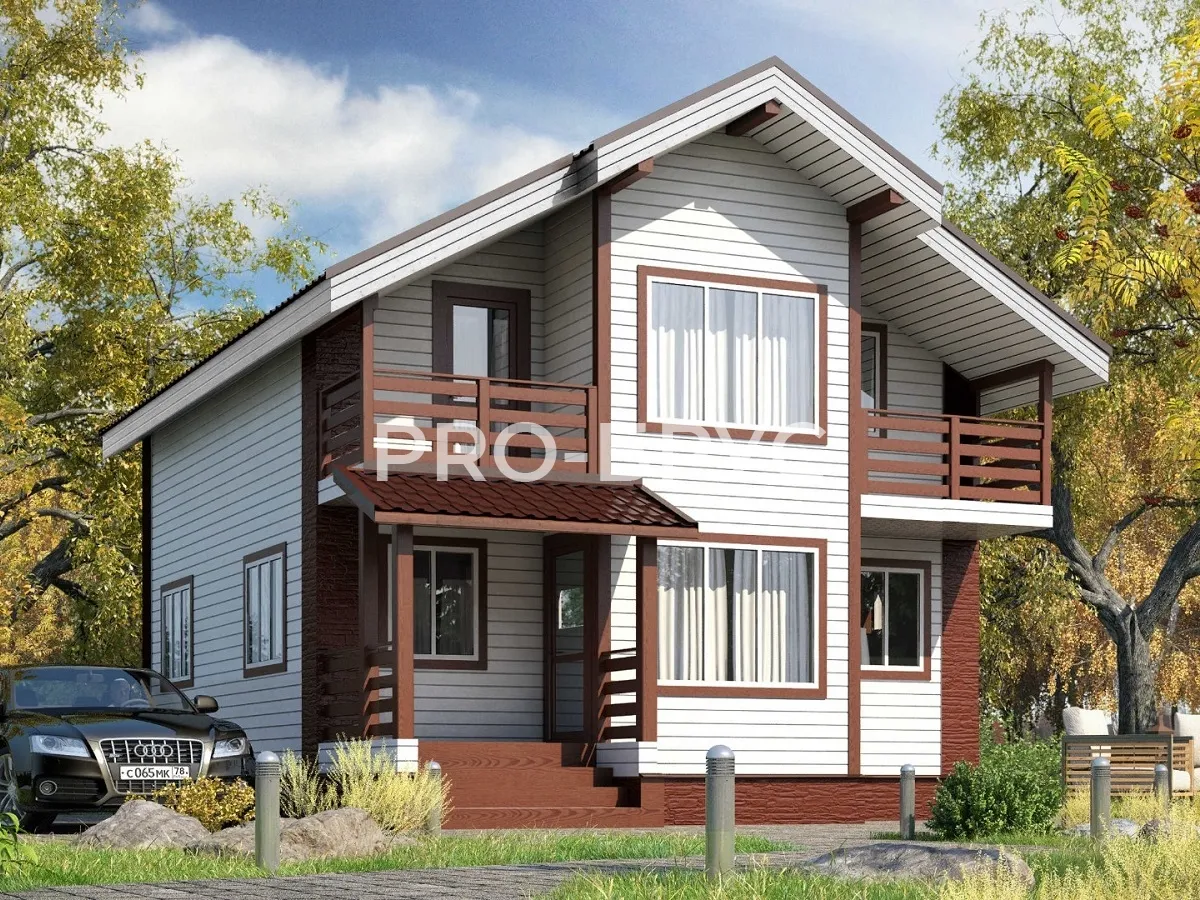 Проект дома из бруса - 8х9 - «Петровское» - 128 м² - главный вид