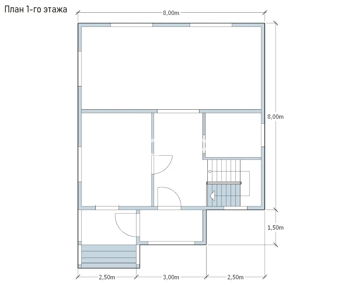 Проект дома из бруса - 8х9 - «Петровское» - 128 м² - планировка первого этажа