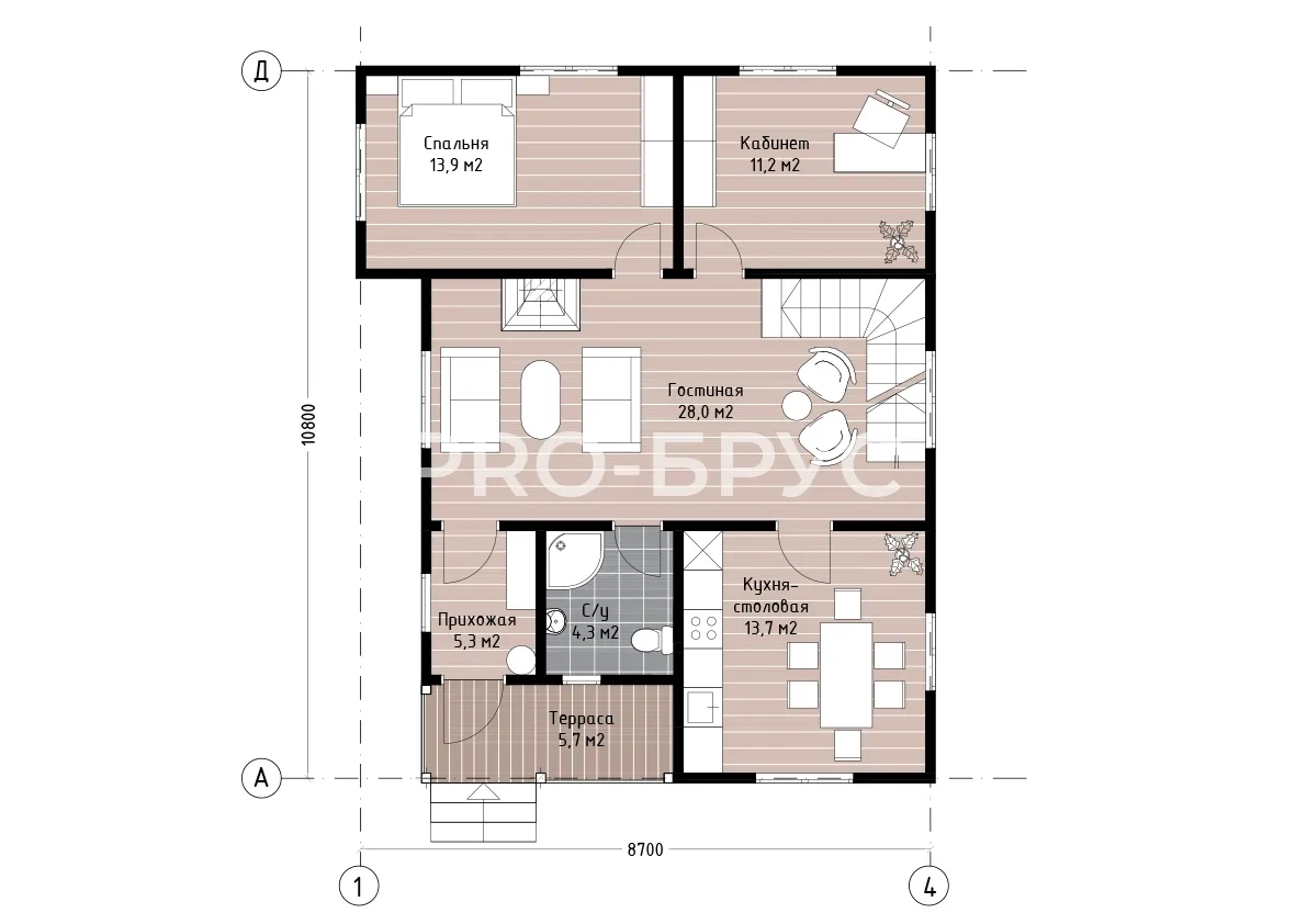 Проект дома из бруса - 9х11 - «Ветлужский» - 150 м² - планировка первого этажа