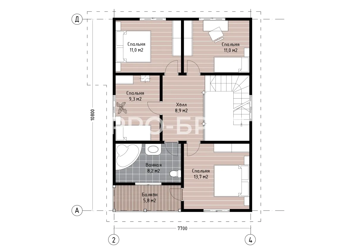 Проект дома из бруса - 9х11 - «Ветлужский» - 150 м² - планировка второго этажа