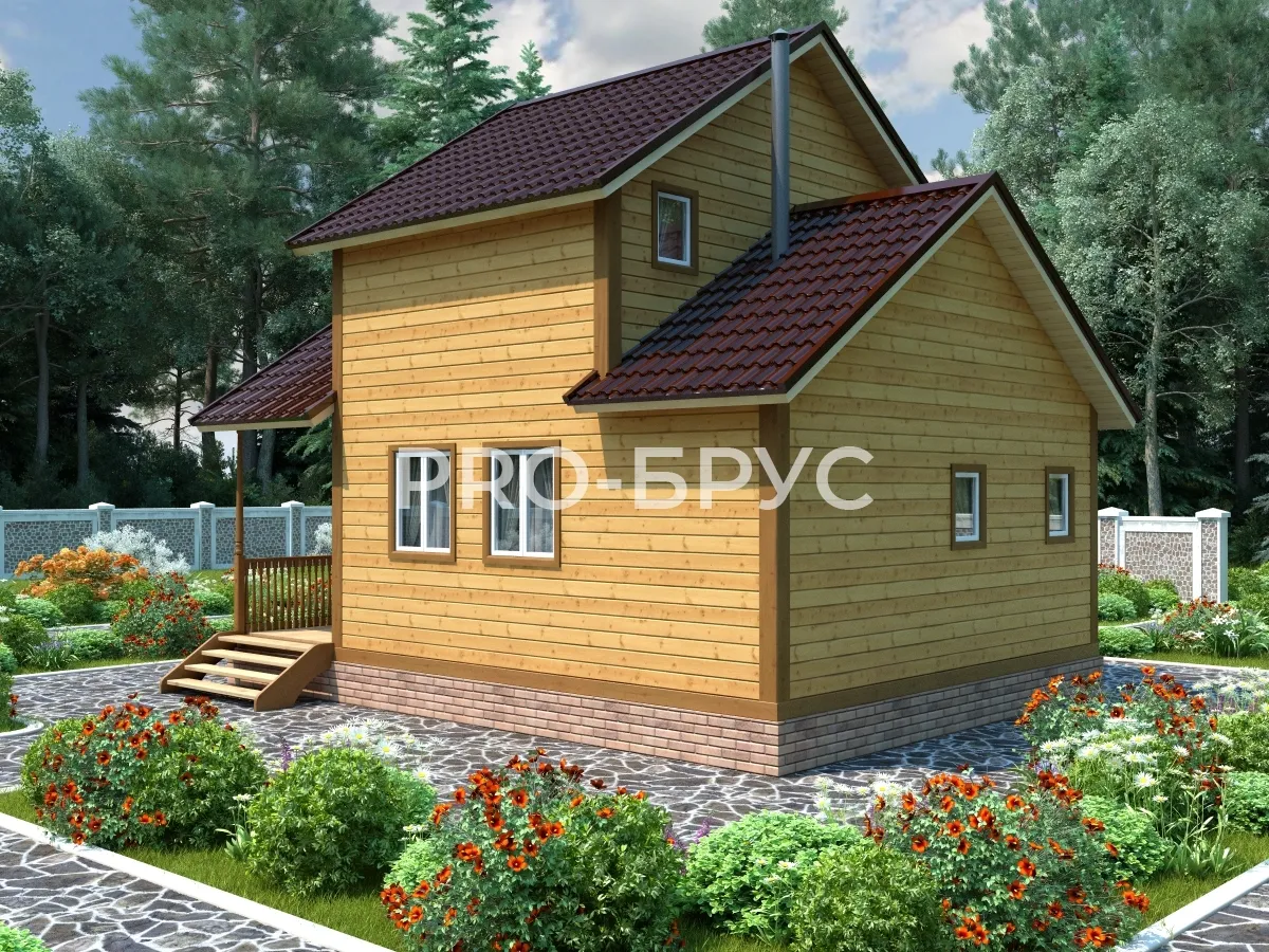 Проект дома из бруса - 6х8 - «Радовицкий» - 72 м² - вид слева