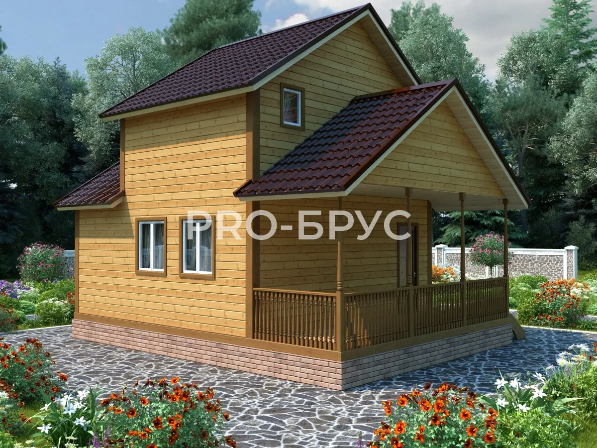 Проект дома из бруса - 6х8 - «Радовицкий» - 72 м² - вид спереди