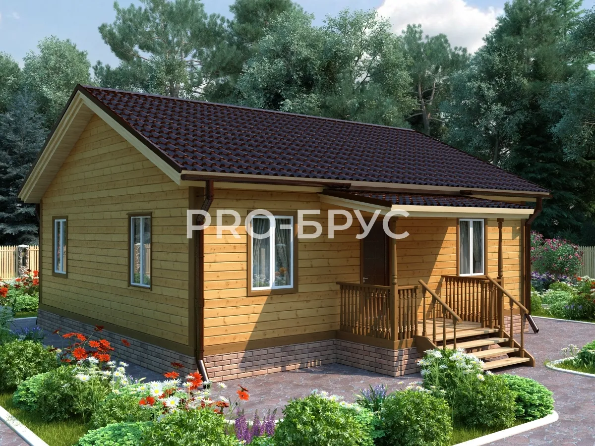 Проект дома из бруса - 9х9 - «Петрецово» - 76 м² - вид спереди