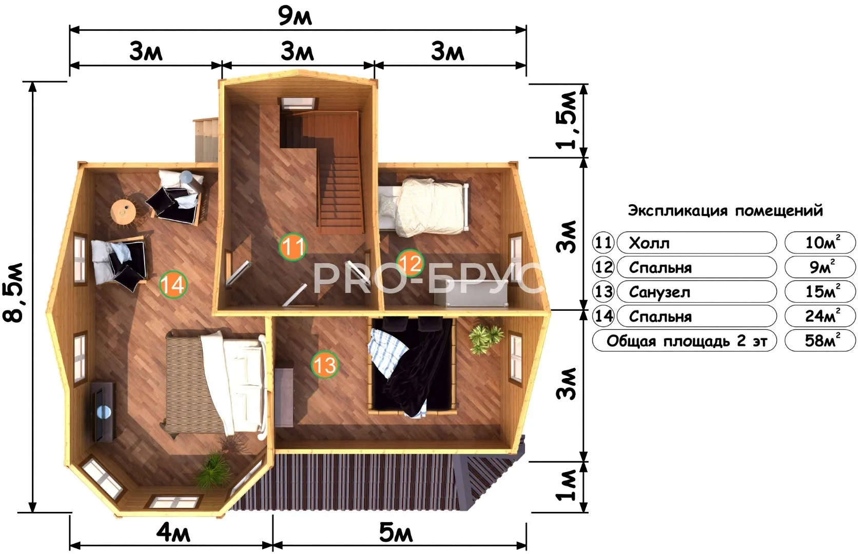 Проект дома из бруса - 8х9 - «Вига» - 124 м² - планировка первого этажа