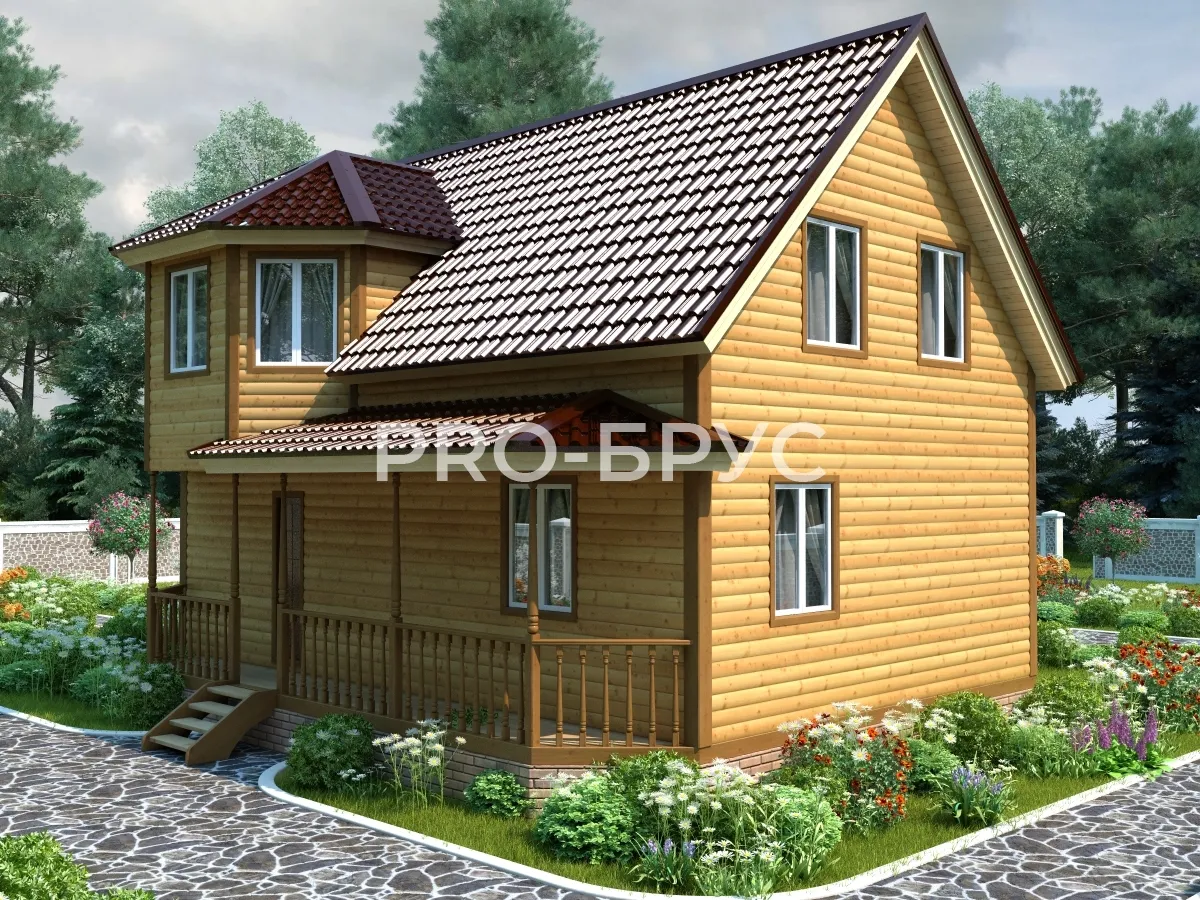 Проект дома из бруса - 8х9 - «Вига» - 124 м² - главный вид