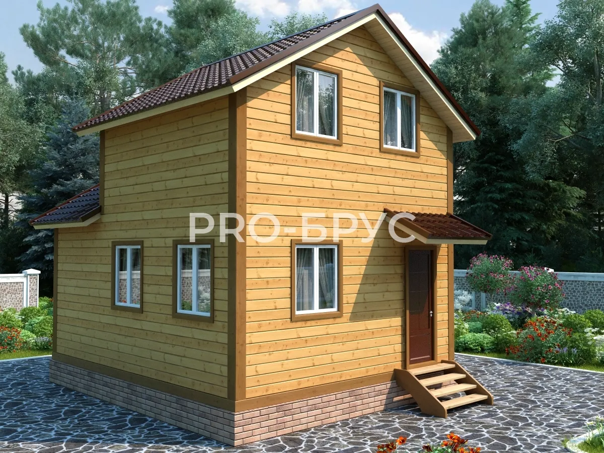 Проект дома из бруса - 5х6 - «Селятино» - 68 м² - вид спереди