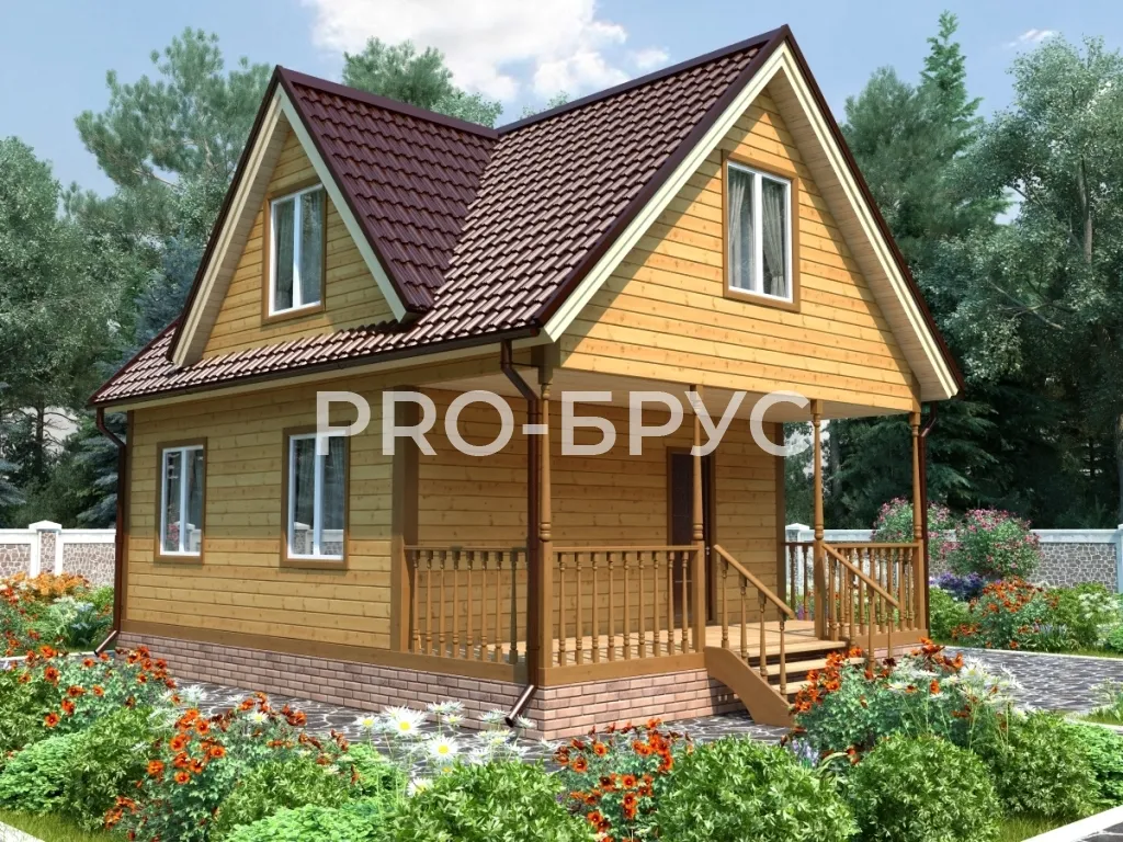 Проект дома из бруса - 6х8 - «Серебряные Пруды» - 80 м² - вид спереди