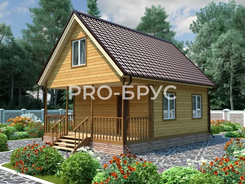 Проект дома из бруса - 6х8 - «Петрово» - 80 м² - главный вид