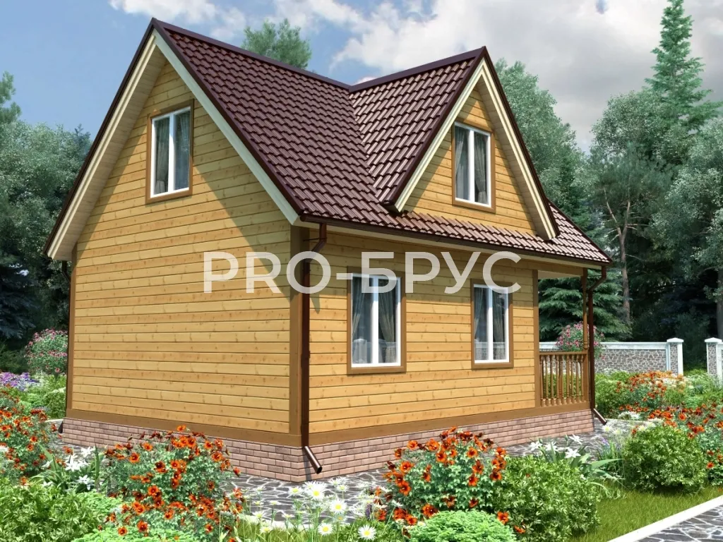 Проект дома из бруса - 6х8 - «Петрово» - 80 м² - вид слева