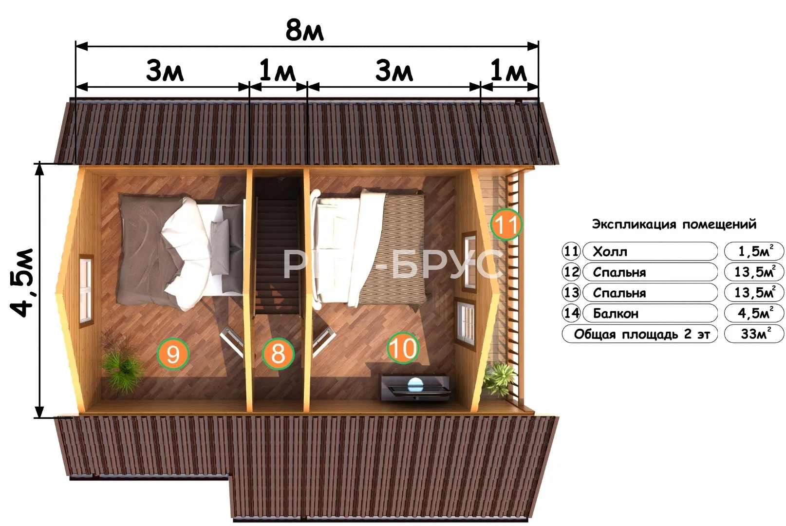 Проект дома из бруса - 7х8 - «Скоропусковский» - 85 м² - планировка первого этажа