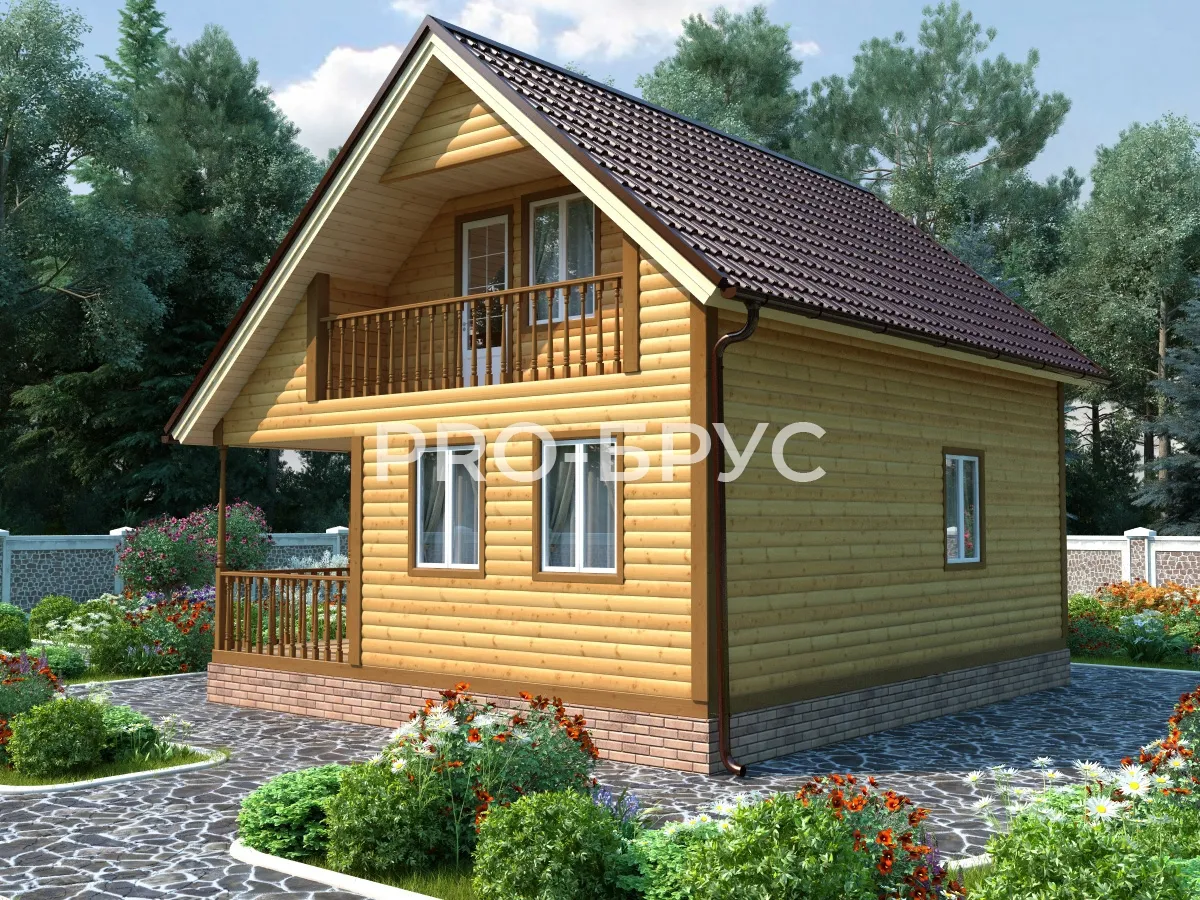 Проект дома из бруса - 7х8 - «Унжа» - 85 м² - вид спереди