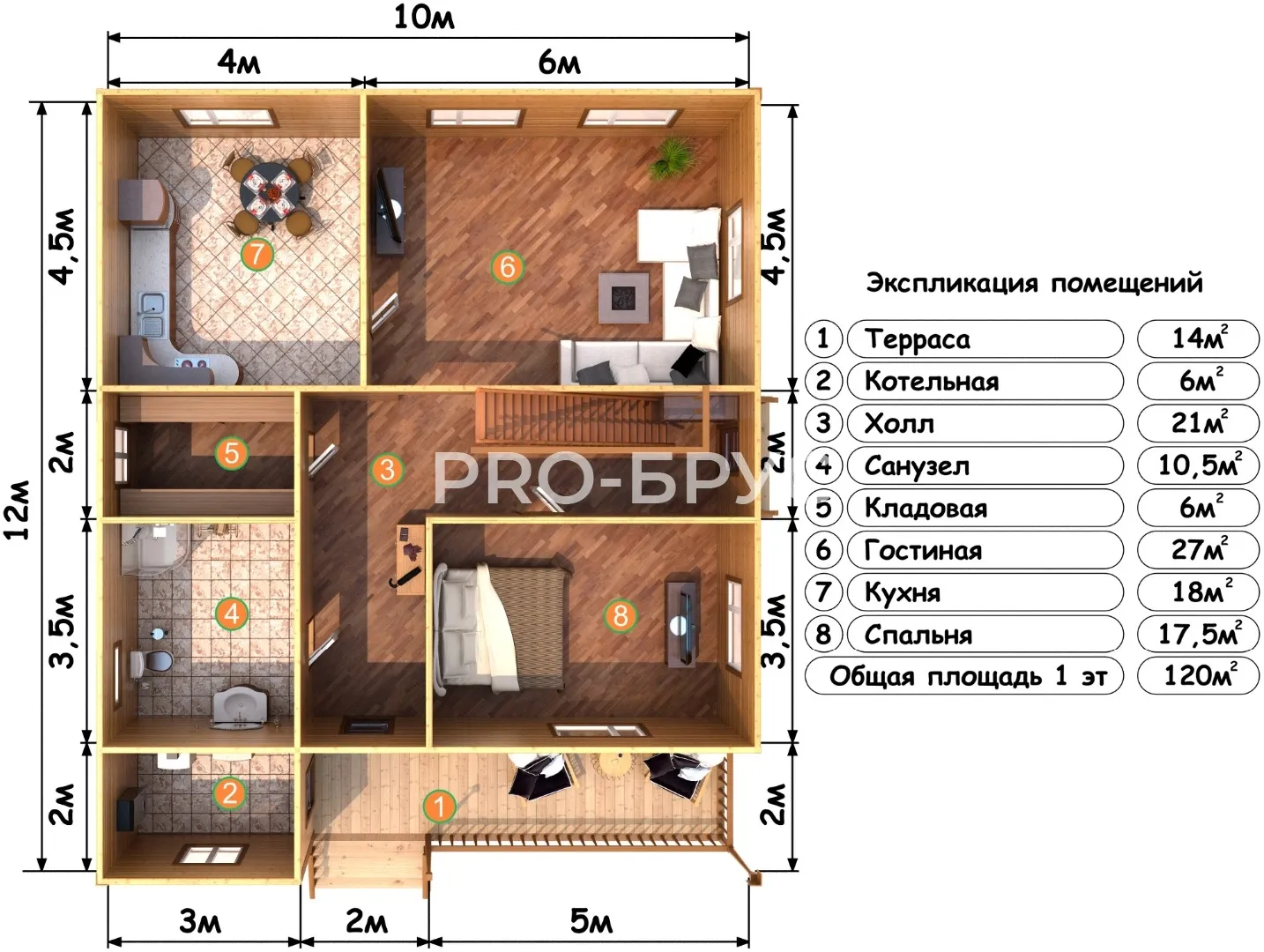 Проект дома из бруса - 10х12 - «Юрьевец» - 219 м² - вид справа