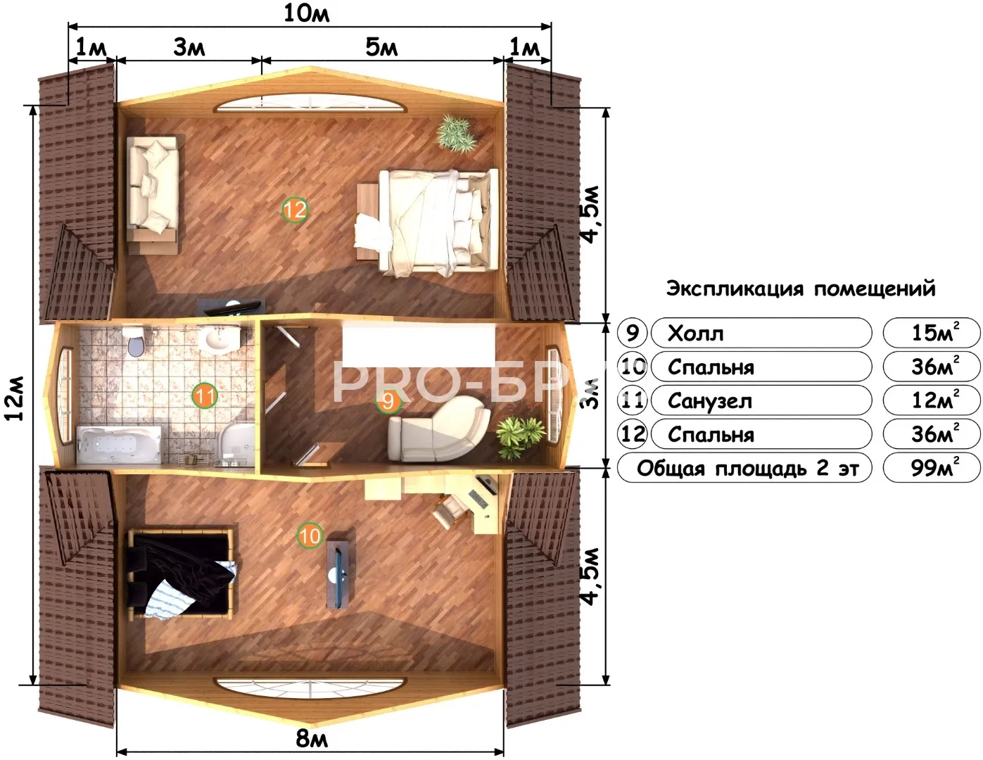 Проект дома из бруса - 10х12 - «Юрьевец» - 219 м² - планировка первого этажа