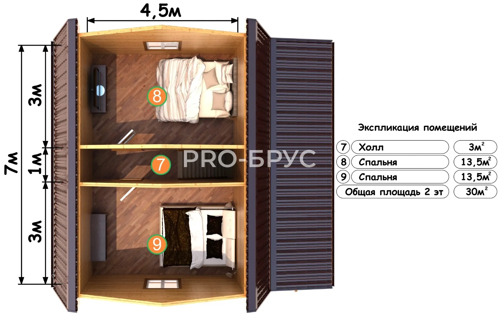 Проект дома из бруса - 7х8 - «Просек» - 86 м² - планировка первого этажа