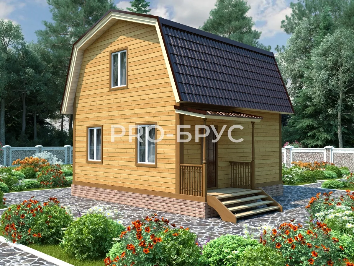 Проект дома из бруса - 6х7 - «Коткишево» - 65 м² - главный вид Проект дома из бруса - 6х7 - «Коткишево» - 65 м² - главный вид