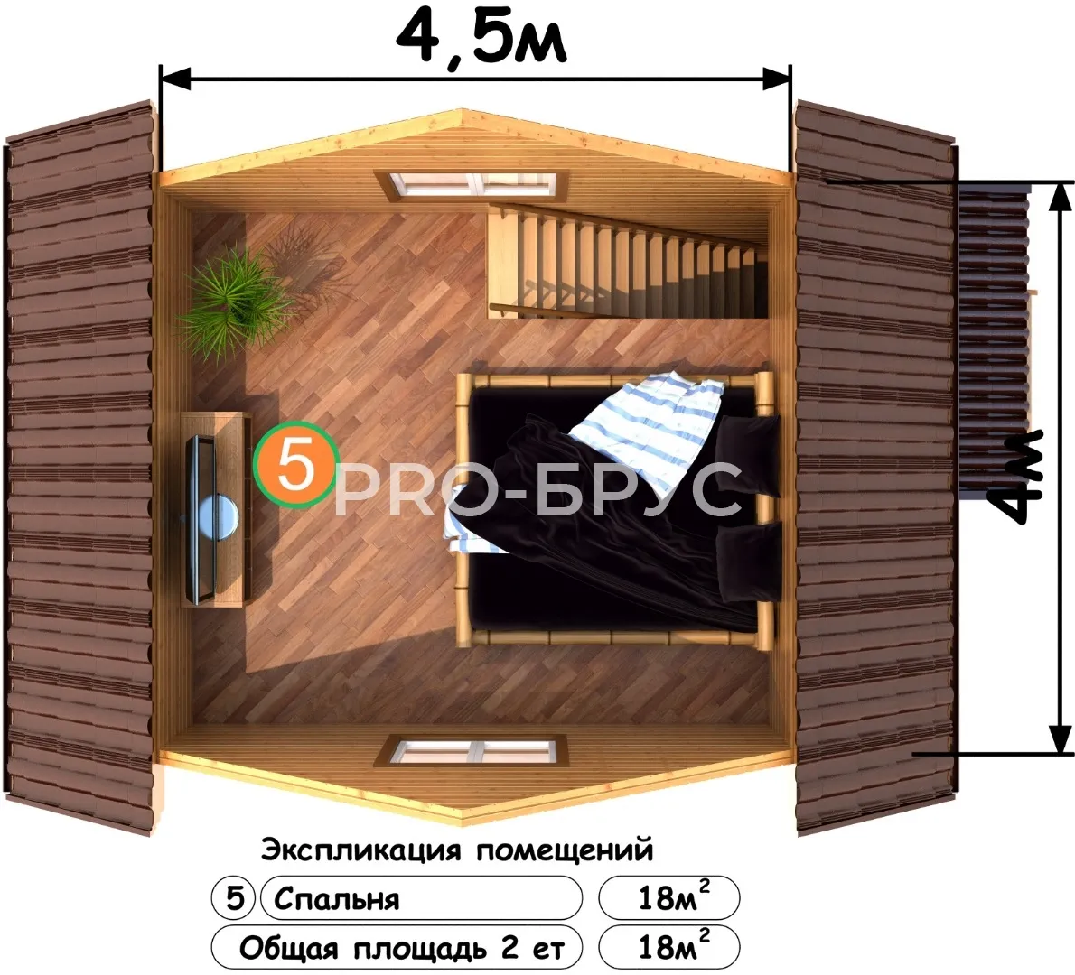 Проект дома из бруса - 4х6 - «Матвеево» - 44 м² - планировка первого этажа