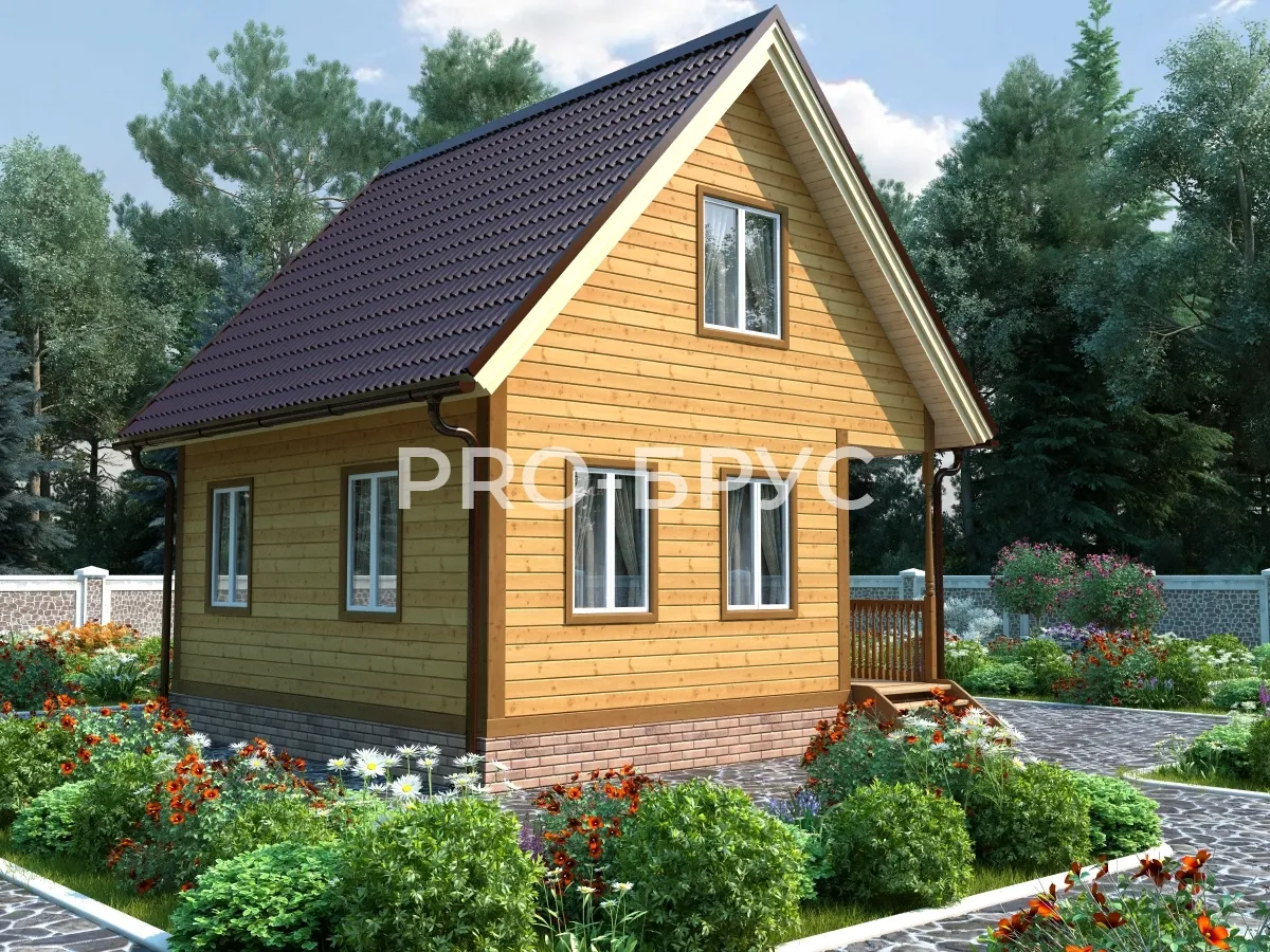 Проект дома из бруса - 6х6 - «Томилино» - 63 м² - вид спереди