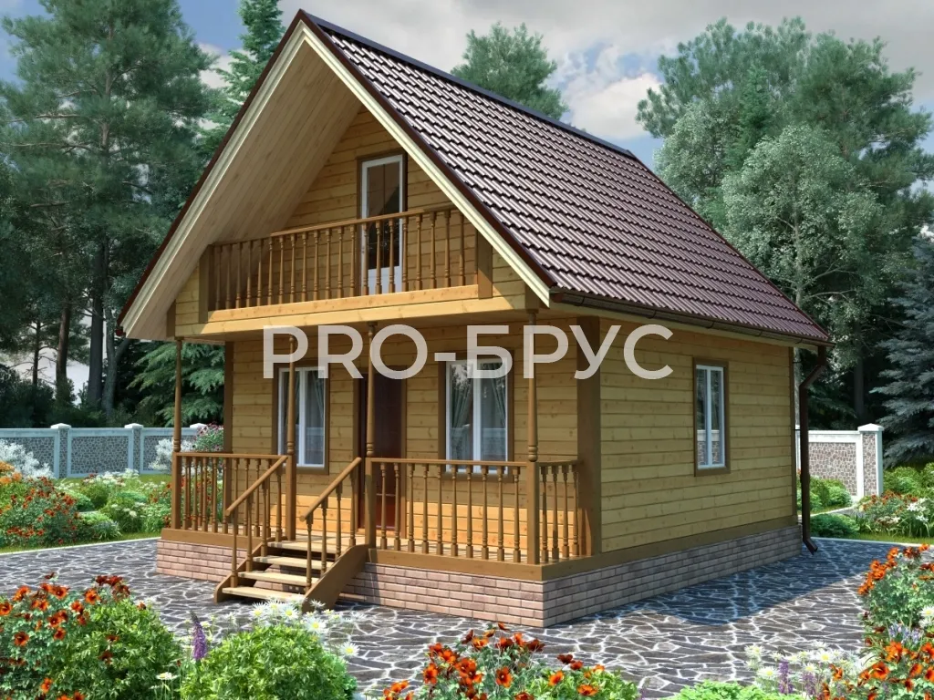 Проект дома из бруса - 6х7 - «Полдневица» - 73 м² - главный вид Проект дома из бруса - 6х7 - «Полдневица» - 73 м² - главный вид