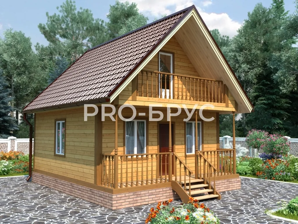 Проект дома из бруса - 6х7 - «Полдневица» - 73 м² - вид спереди