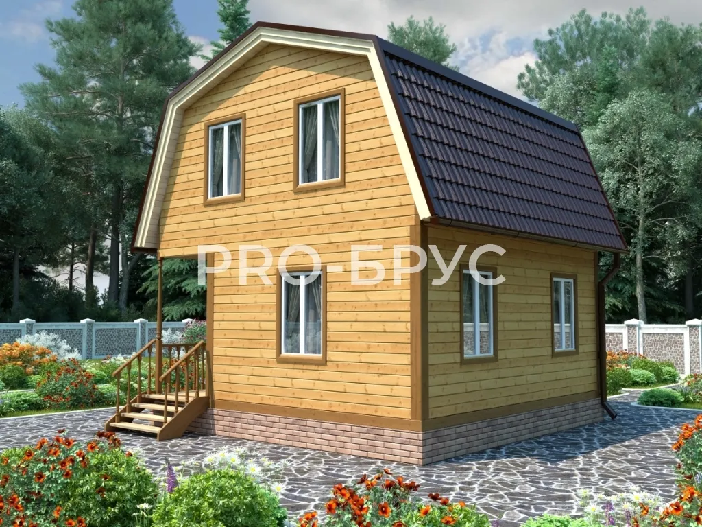 Проект дома из бруса - 6х6 - «Верхнеспасское» - 61 м² - вид спереди