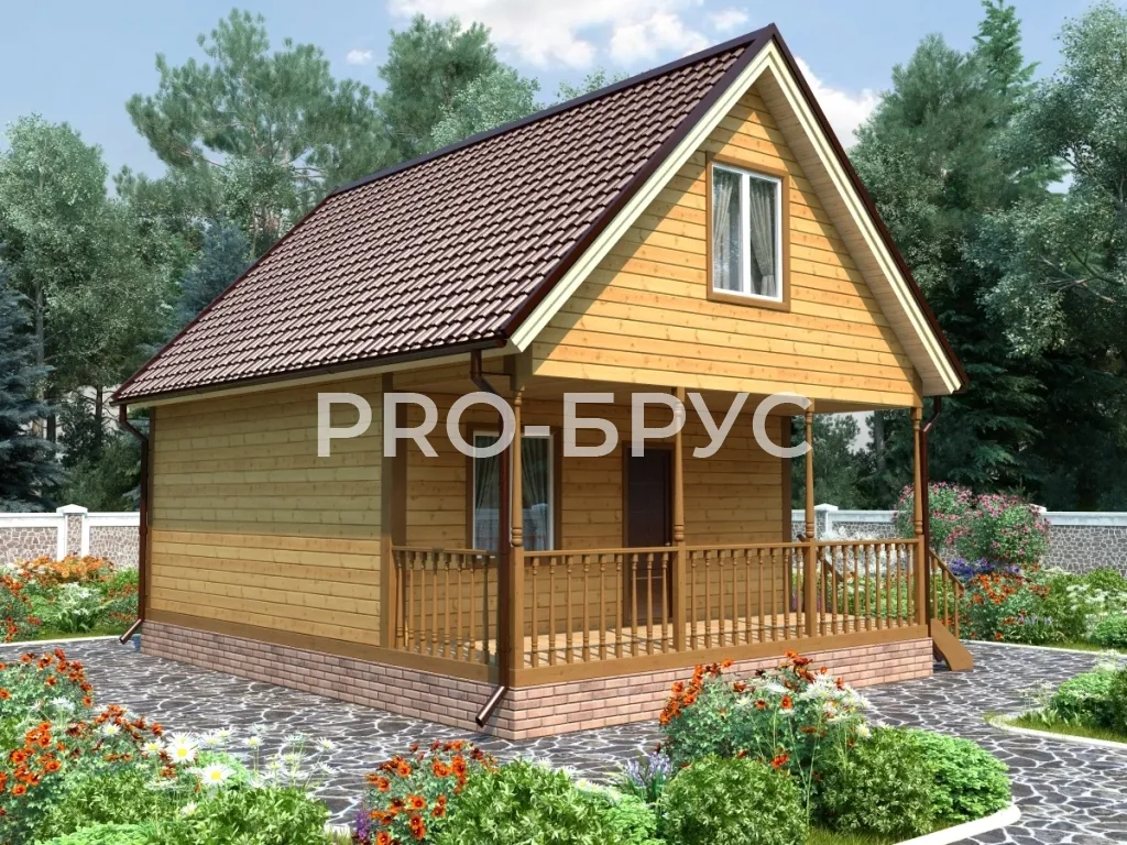 Проект дома из бруса - 6х8 - «Фряново» - 78 м² - вид спереди