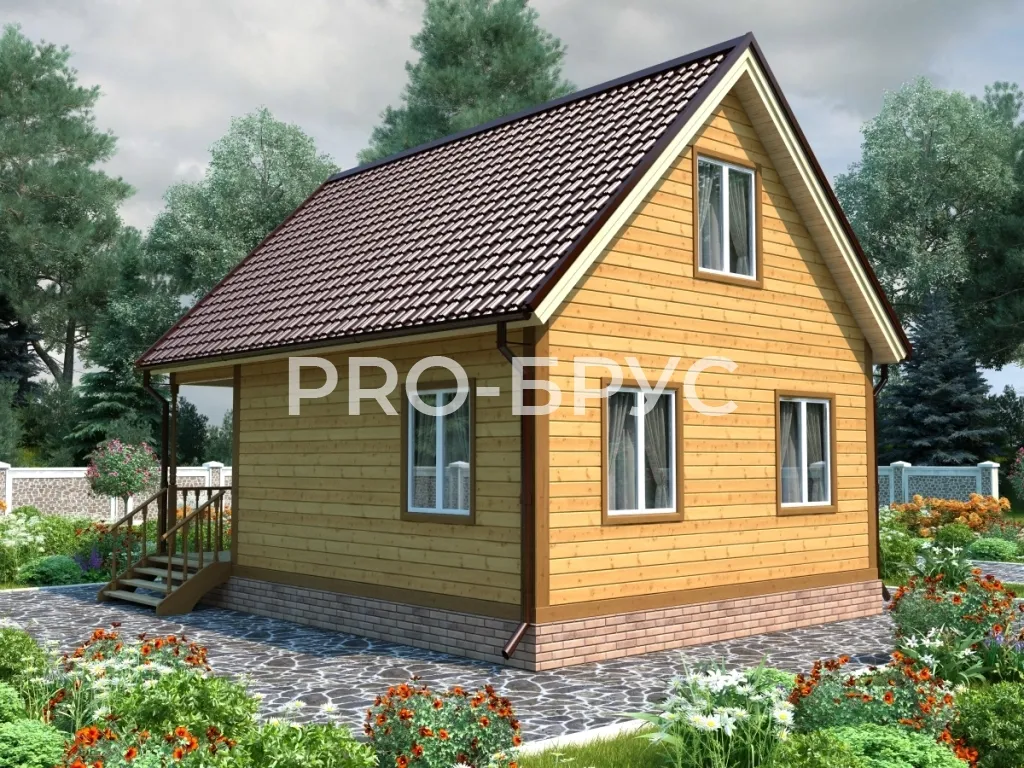 Проект дома из бруса - 6х8 - «Медведица» - 78 м² - вид слева