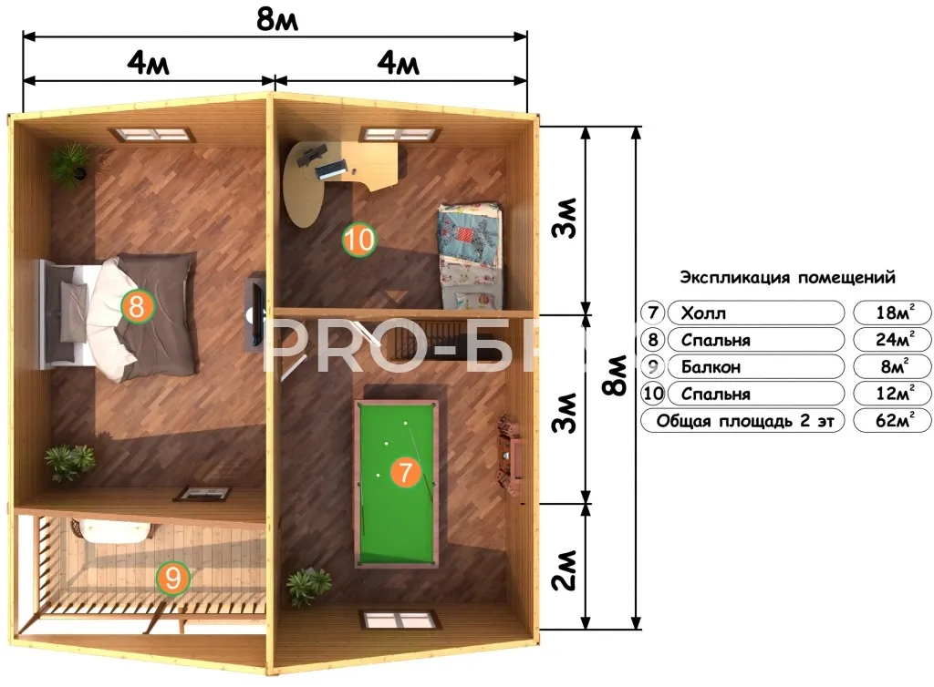 Проект дома из бруса - 8х8 - «Николо-Полома» - 126 м² - планировка первого этажа