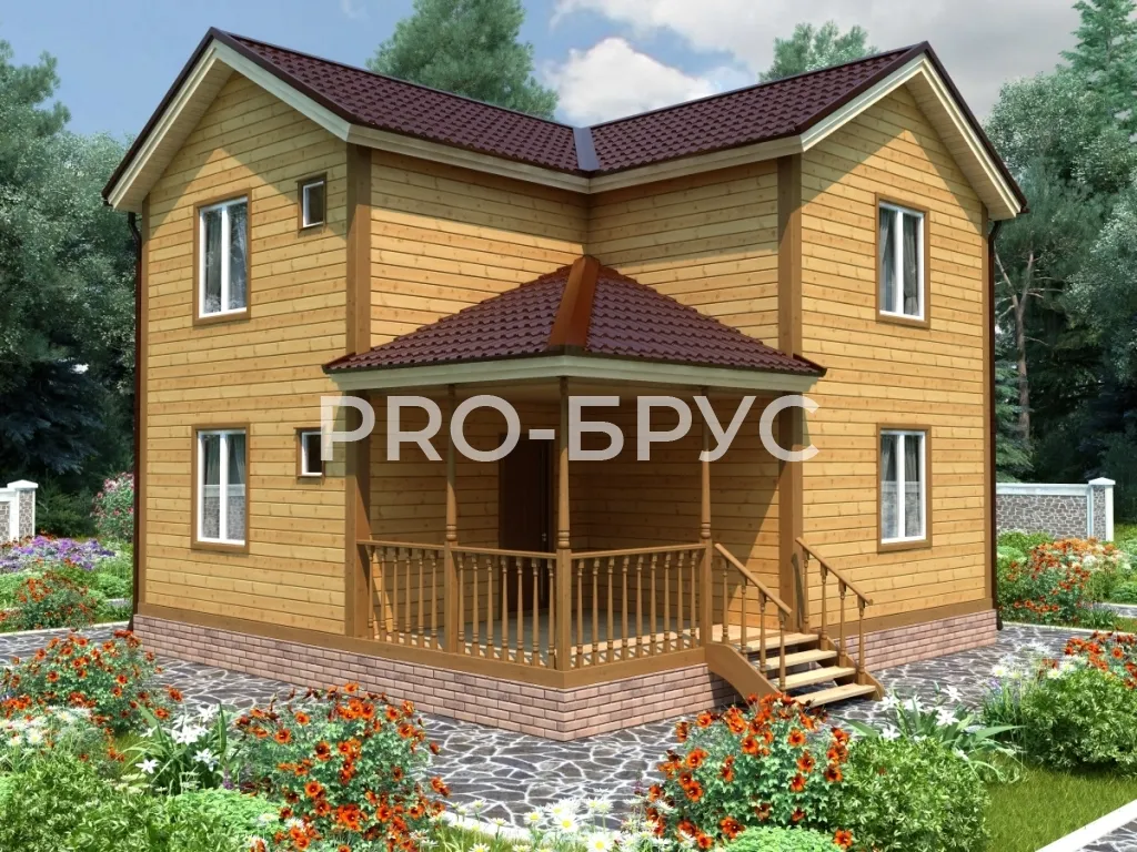 Проект дома из бруса - 7х8 - «Вожерово» - 107 м² - главный вид
