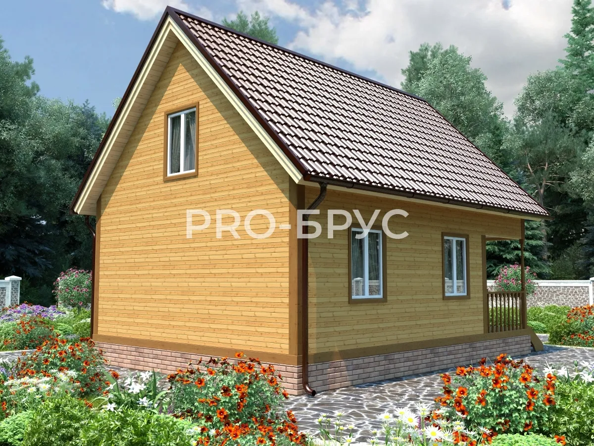 Проект дома из бруса - 6х8 - «Костриково» - 79 м² - вид слева