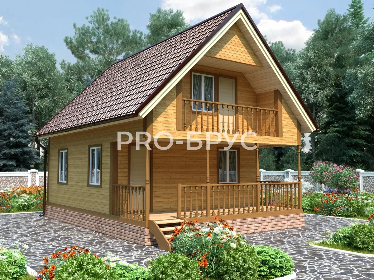 Проект дома из бруса - 6х8 - «Стромынь» - 79 м² - вид спереди