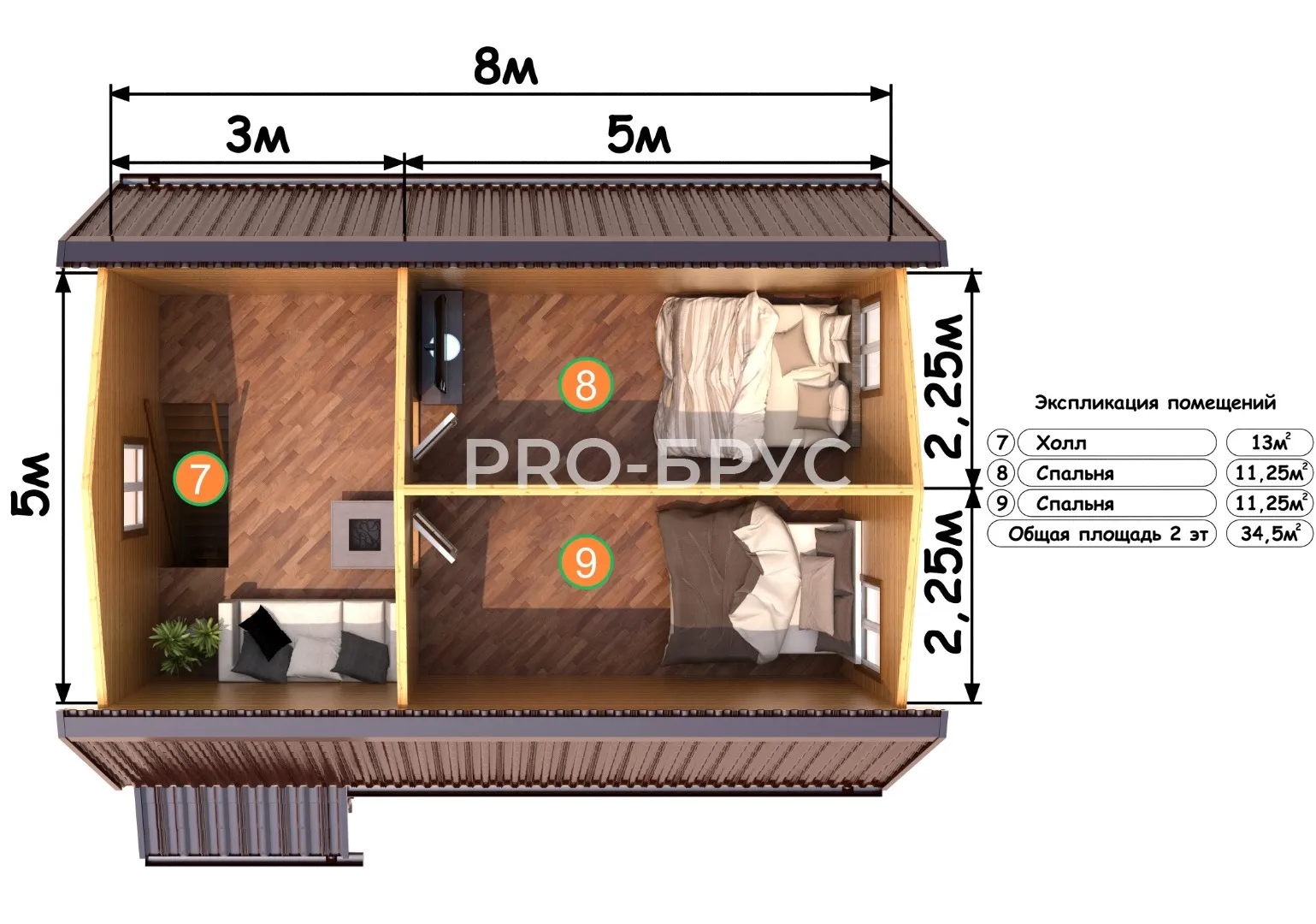 Проект дома из бруса - 6х8 - «Василево» - 84 м² - планировка первого этажа
