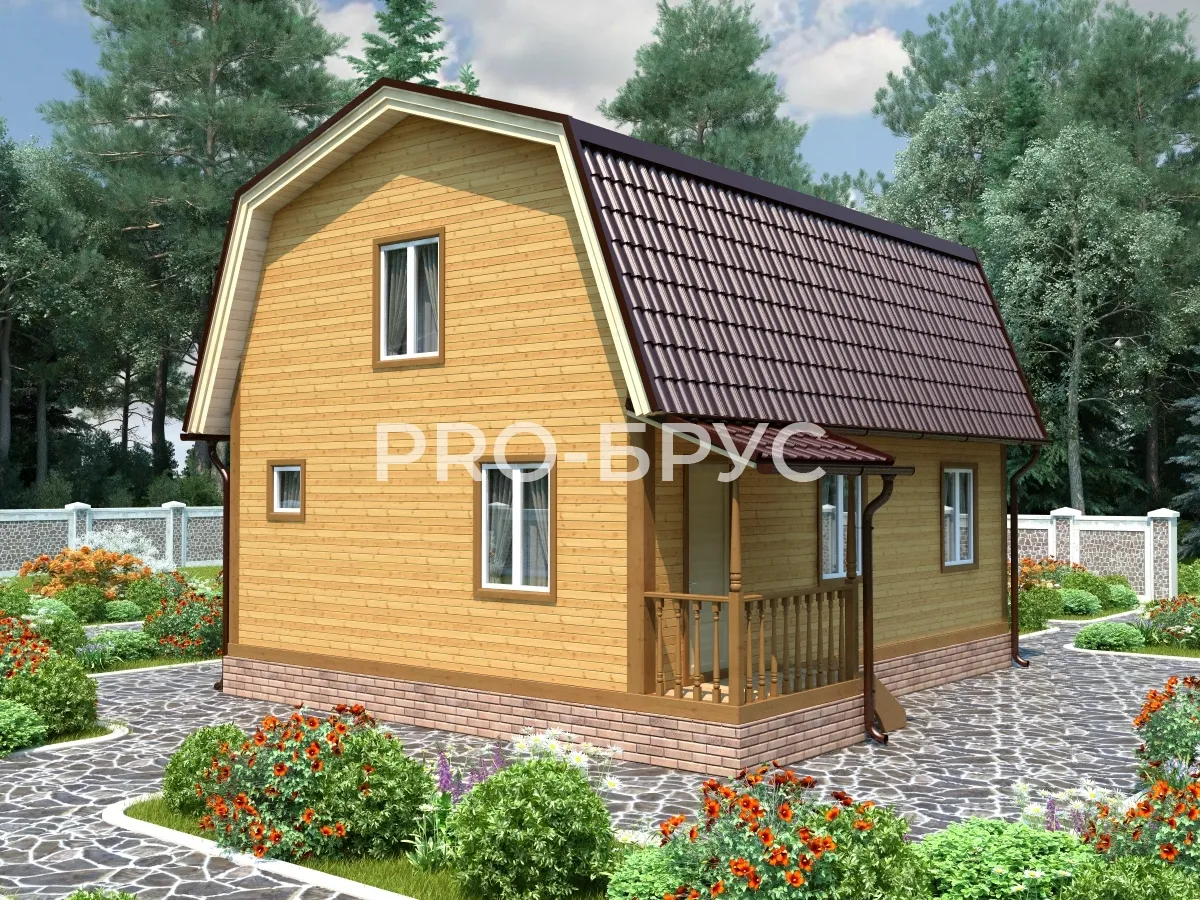 Проект дома из бруса - 6х8 - «Василево» - 84 м² - вид спереди