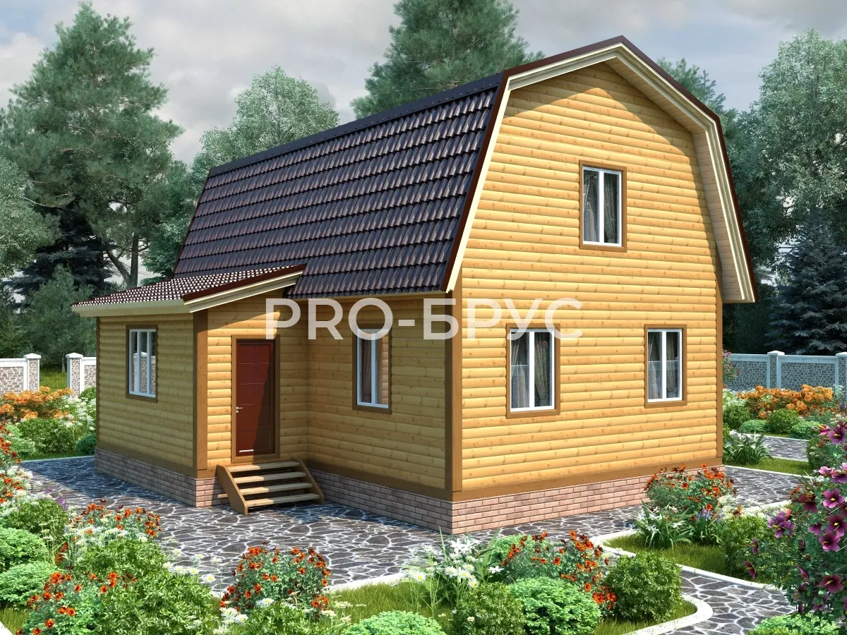 Проект дома из бруса - 8х9 - «Калинки» - 103 м² - главный вид