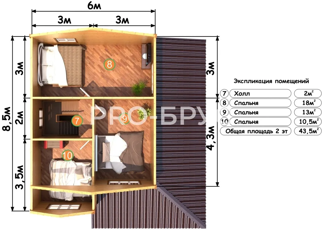 Проект дома из бруса - 8х9 - «Марково» - 121 м² - планировка первого этажа