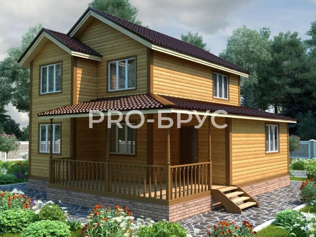 Проект дома из бруса - 8х9 - «Марково» - 121 м² - главный вид