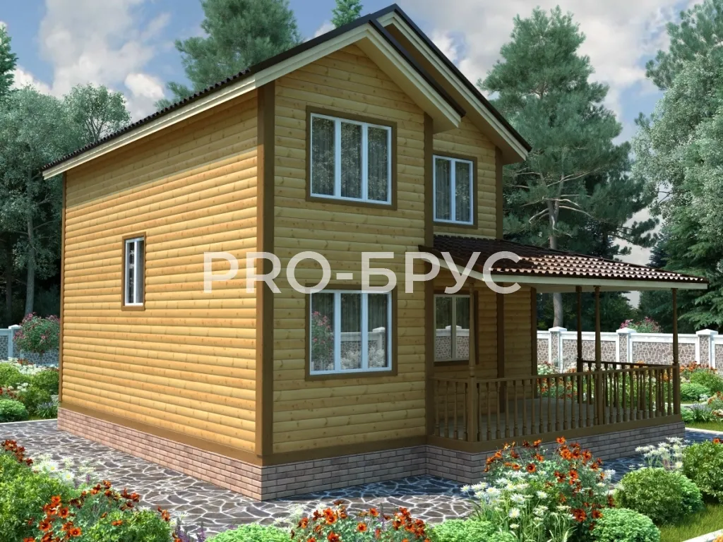 Проект дома из бруса - 8х9 - «Марково» - 121 м² - вид спереди