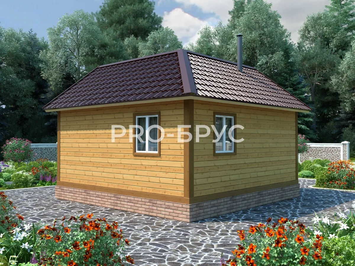 Проект дома из бруса - 6х6 - «Кудиново» - 32 м² - вид спереди