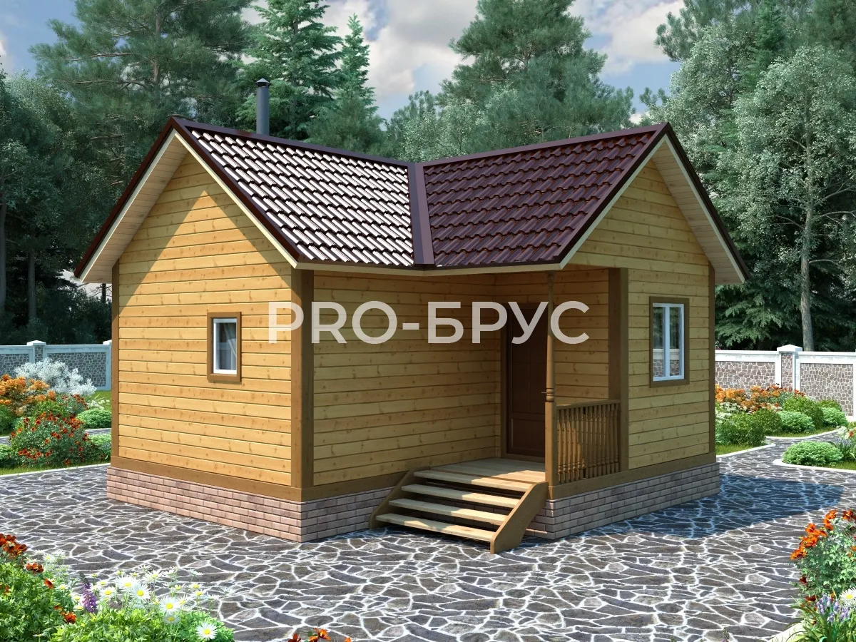 Проект дома из бруса - 6х6 - «Знаменское» - 32 м² - главный вид Проект дома из бруса - 6х6 - «Знаменское» - 32 м² - главный вид