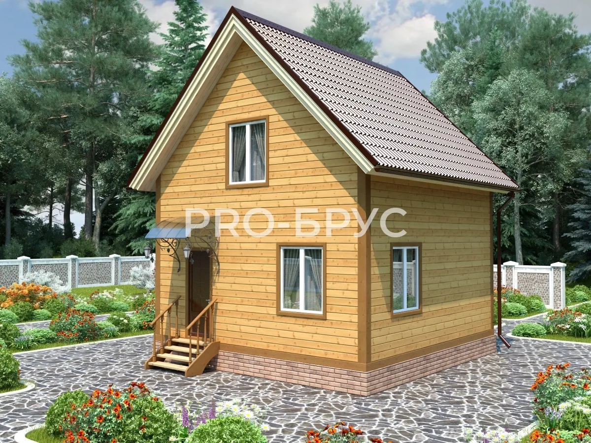 Проект дома из бруса - 6х6 - «Хмелевка» - 70 м² - главный вид